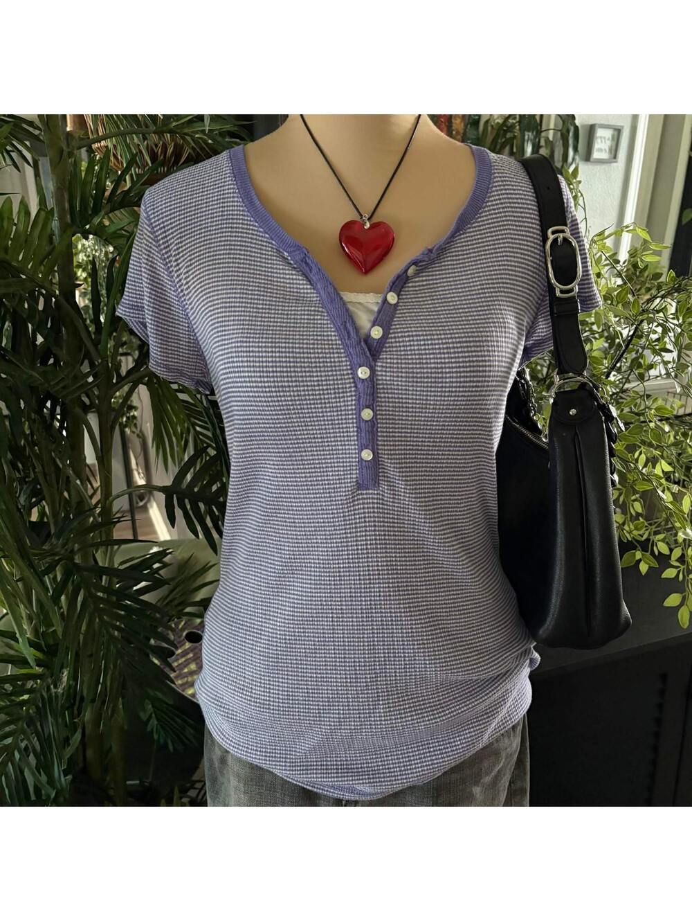 y2k vintage lilac purple striped henley top